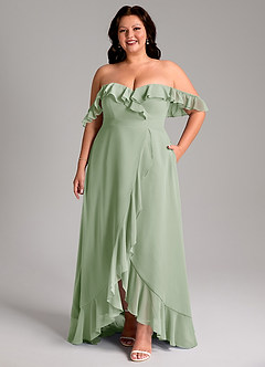 Azazie Lyra Robes de demoiselle d'honneur Robe Trapèze Convertible en Mousseline de soie Vert Sauge image11