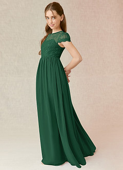 Azazie Delevingne Junior Dark Green A-Line Lace Chiffon Dress image3
