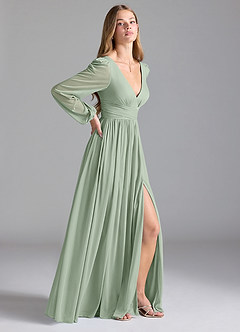 Azazie Norah Bridesmaid Dresses Dusty Sage A-Line Mesh Dress image6