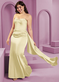 Barbie ♥ Azazie Venta Final Vestido de Sorbete De Limón de Satén Elástico de Corte Recto Convertible con Sin tirantes image14