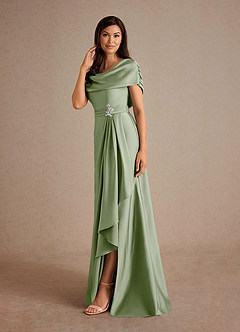 Azazie Branford vestidos de madre de la novia Vestido de Salvia Polvorienta de Satén Elástico de Corte En A con Plisado image5