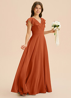 Azazie Anysa Junior Robe Trapèze en Mousseline de soie Rayé Orange Brûlée image5