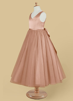 Azazie Marybell Robe Demoiselle D'honneur Fillette Robe Trapèze en Tulle Arc Champagne Rosé image7