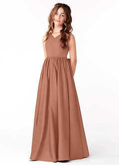 Azazie Hathaway Junior Bronzer A-Line Bow Matte Satin Dress image3