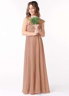 Azazie Eletta Junior Champagne Rose A-Line Ruched Chiffon Dress image1