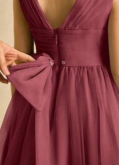 Azazie Macaron Flower Girl Dresses Merlot A-Line Pleated Tulle Dress image6