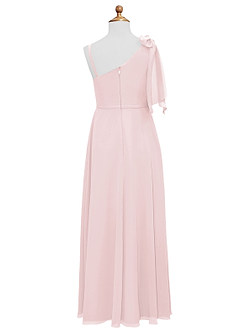 Azazie Aidy Junior Blushing Pink A-Line Bow Chiffon Dress image6