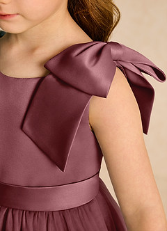 Azazie Serene Flower Girl Dresses Desert Rose Ball-Gown Bow Matte Satin Dress image7