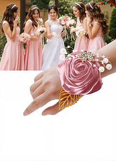 front 3PC Matching Color Bridesmaids Wrist Corsage with Pearl Bracelet