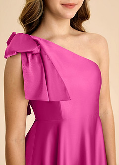 Azazie Penguin Junior Abito A-Line in Raso Elasticizzato Fiocco Fucsia image7