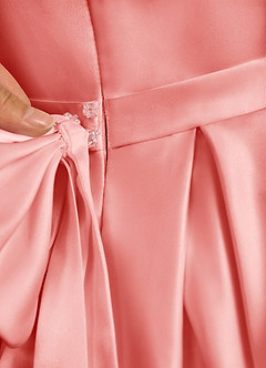 Azazie Pearl Flower Girl Dresses Coral Ball-Gown Pleated Matte Satin Dress image9