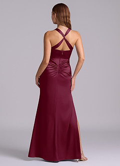 Azazie Amelie Bridesmaid Dresses Mulberry A-Line Pleated Stretch Satin Dress image7