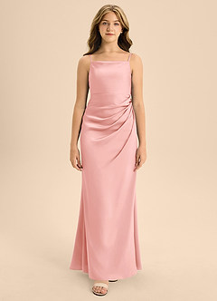 Azazie Renna Junior Robe Sirène en Satin extensible Plissée Rose Poudré image6
