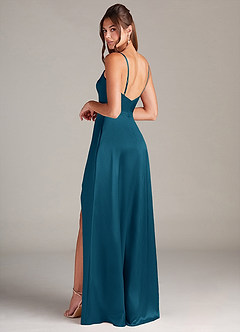 Azazie Sarella Brautjungfernkleider A-Linie Plissee Stretch-Satin Kleid Tintenblau image4