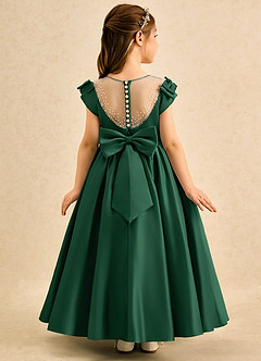 Azazie Toffee vestidos de niña de las flores Vestido de Verde Oscuro de Satin Mate de Corte Princesa con Lazo image1