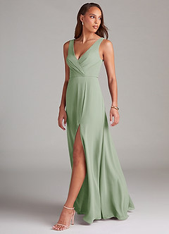 Azazie Nelly Bridesmaid Dresses Dusty Sage A-Line Pleated Chiffon Dress image4
