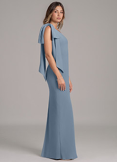 Azazie Capri Bridesmaid Dresses Dusty Blue A-Line One Shoulder Chiffon Dress image3