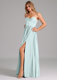 Azazie Tyla Bridesmaid Dresses Sea Glass A-Line Sweetheart Neckline Stretch Satin Dress image6