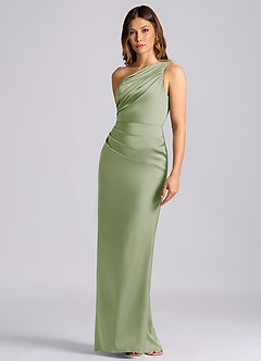 Azazie Akilah Robes de demoiselle d'honneur Robe Sirène en Satin extensible Une épaule Vert Sauge image6
