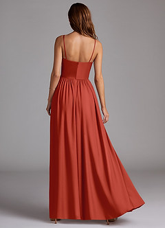 Azazie Calianna Bridesmaid Dresses Rust A-Line Off the Shoulder Stretch Satin Convertible Dress image4