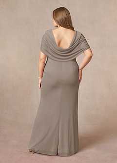 Azazie Luisa Mother of the Bride Dresses Taupe Mermaid V-Neck Pleated Mesh Dress image8