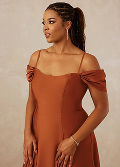 Christian Siriano Bridal for Azazie 1002 Bridesmaid Dresses Cinnamon A-Line Off the Shoulder Stretch Satin Convertible Dress image8
