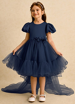 Azazie Cocoa Abiti da Ragazza di Fiori Abito Principessa in Tulle Plissettato Marino Scuro image3