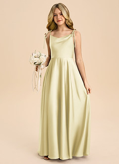 Azazie Popsy Junior Lemon Sorbet A-Line Bow Stretch Satin Dress image5