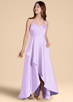 Azazie Prisha Junior Lilac A-Line Pleated Stretch Satin Dress image4