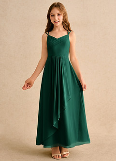Azazie Zaida Girls Formal Flower Girl Dresses Emerald A-Line Pleated Chiffon Dress image4