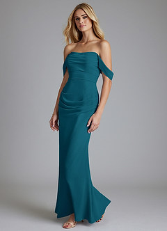 Azazie Luiza Bridesmaid Dresses Ink Blue Mermaid Off the Shoulder Chiffon Dress image1