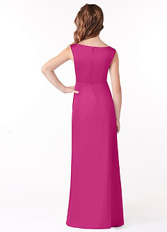Azazie Sadia Junior Fuchsia A-Line Pleated Stretch Satin Dress image3