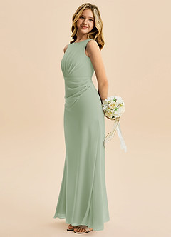 Azazie Floris Junior Robe Trapèze en Mousseline de soie Plissée Vert Sauge image5