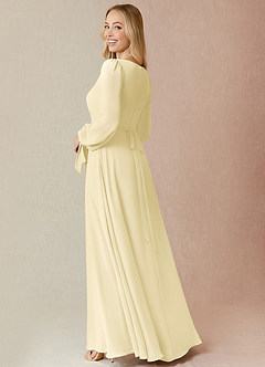 Azazie Leonia Robes de demoiselle d'honneur Robe Trapèze en Mousseline de soie Manche longue Sorbet Citron image2
