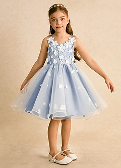 Azazie Junebug vestidos de niña de las flores Vestido de Marfil Hielo de Tul de Princesa con Encaje image6