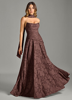 Azazie Gabriela Bridesmaid Dresses Espresso A-Line Strapless Floral Burnout Dress image5