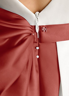 Azazie Cherry Flower Girl Dresses Ivory Terracotta Ball-Gown Pleated Matte Satin Dress image6