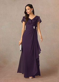 Azazie Snapdragon Mother of the Bride Dresses Plum A-Line V-Neck Ruched Chiffon Dress image1