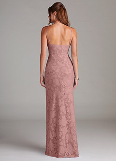 Azazie Tianna Bridesmaid Dresses Dusty Rose Sheath Lace Floral Burnout Dress image2
