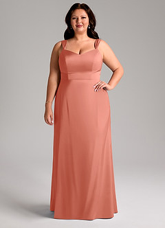 Azazie Denice Robes de demoiselle d'honneur Robe Fourreau en Satin extensible Plissée Rose Saumon image8