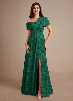 Azazie Milton Mother of the Bride Dresses Emerald A-Line Pleated Floral Burnout Dress image4