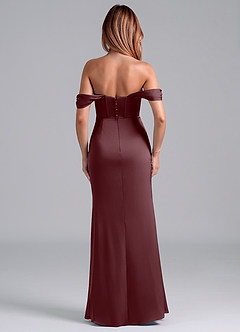 Azazie Asha Bridesmaid Dresses Sangria Sheath Off the Shoulder Stretch Satin Convertible Dress image4