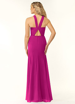 Azazie Rue Vestidos de damas de honor Vestido de Fucsia de Gasa de Corte En A con Halter image2