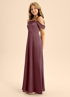 Azazie Anselie Junior Jurk van Stretch Satijn met A-Lijn Off the Shoulder Sangria image6