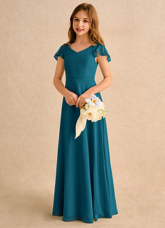 Azazie Nari Girls Formal Abiti da Ragazza di Fiori Abito A-Line in Chiffon Con Maniche Blu Inchiostro image3