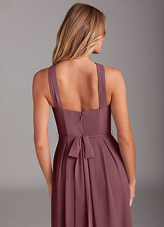 Azazie Dixie Bridesmaid Dresses Sangria A-Line Halter Pleated Chiffon Dress image6