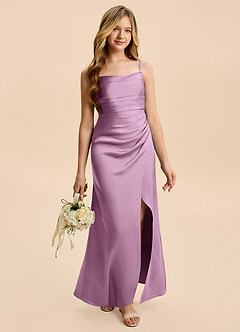 Azazie Minnie Junior Wisteria Sheath Ruched Stretch Satin Dress image5