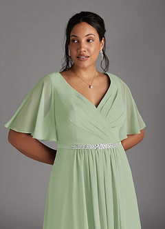 Azazie Tricia vestidos de madre de la novia Vestido de Salvia Polvorienta de Gasa de Corte En A con Cuello en V Plisado image2