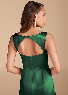 Azazie Flori Vestidos de damas de honor Vestido de Verde Oscuro de Satén Metálico de Corte Recto con Corte Lateral image6