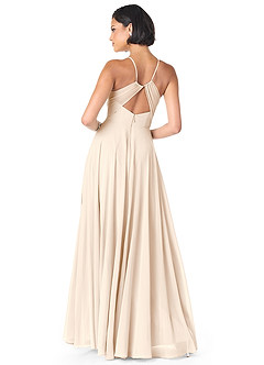 Azazie Avelina At-home Try On Dresses White Alabaster A-Line V-Neck Pleated Chiffon Dress image2